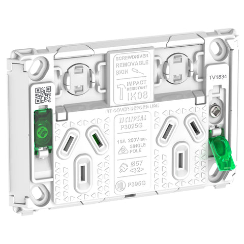 Clipsal Pro Series Twin Power Point Grid Horizontal Mount 250V 10A - P3025G - ARCK Electrical Wholesale Supplies