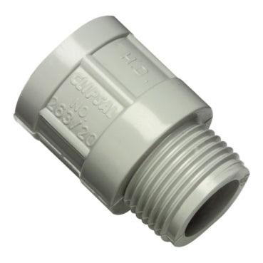 Clipsal 20mm Plain To Screwed PVC Conduit Male Coupling - 263/20-GY