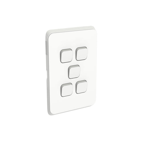 Clipsal 5 Gang ICONIC Vertical Internal Rocker Switch Cover Plate Vivid White   3045C-VW - ARCK Electrical Wholesale Supplies