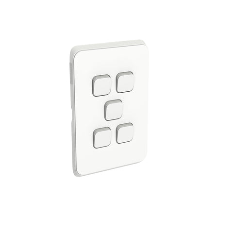 Clipsal 5 Gang ICONIC Vertical Internal Rocker Switch Cover Plate Vivid White   3045C-VW - ARCK Electrical Wholesale Supplies
