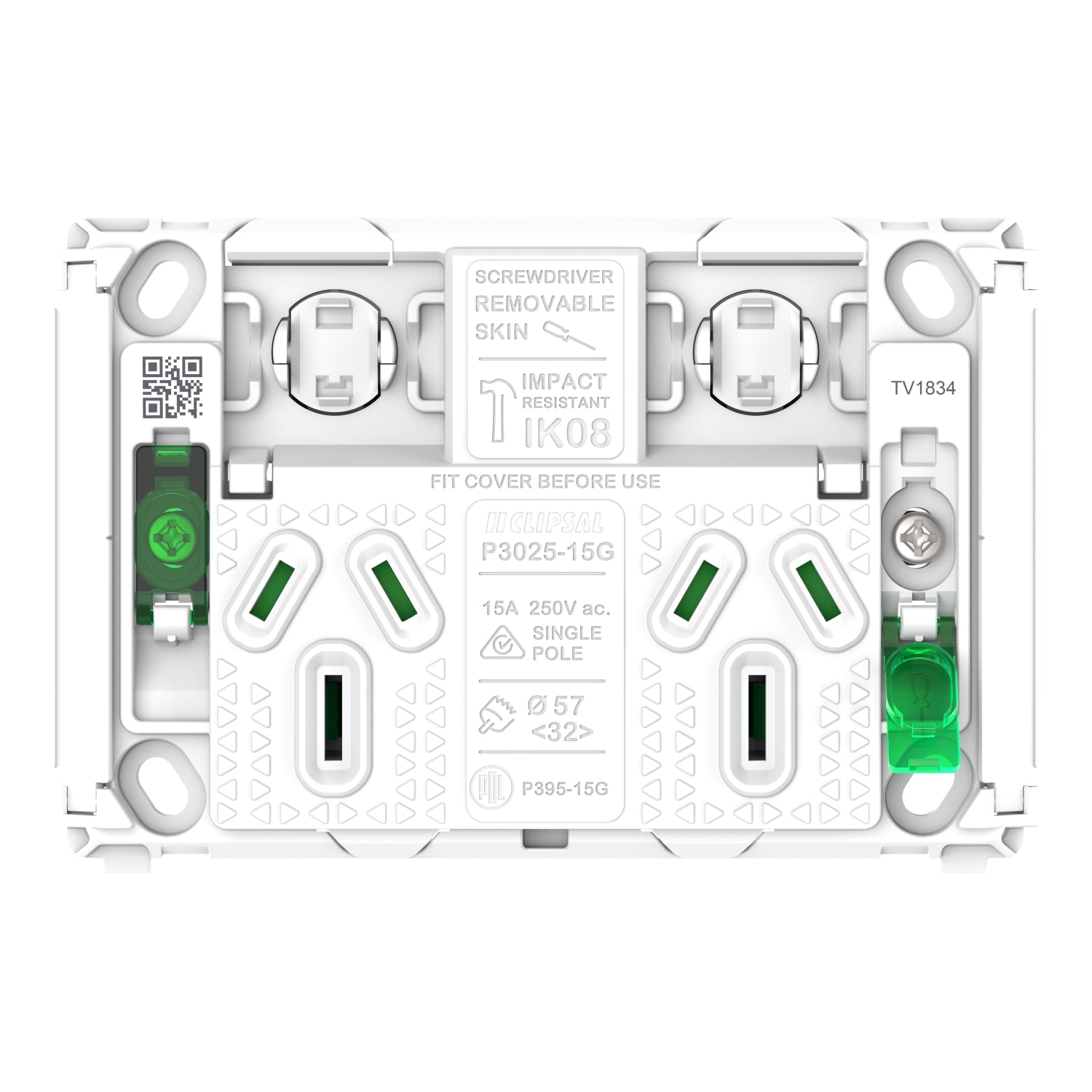 Clipsal Pro Series Twin Power Point Grid Horizontal Mount 250V 15A - P3025-15G - ARCK Electrical Wholesale Supplies