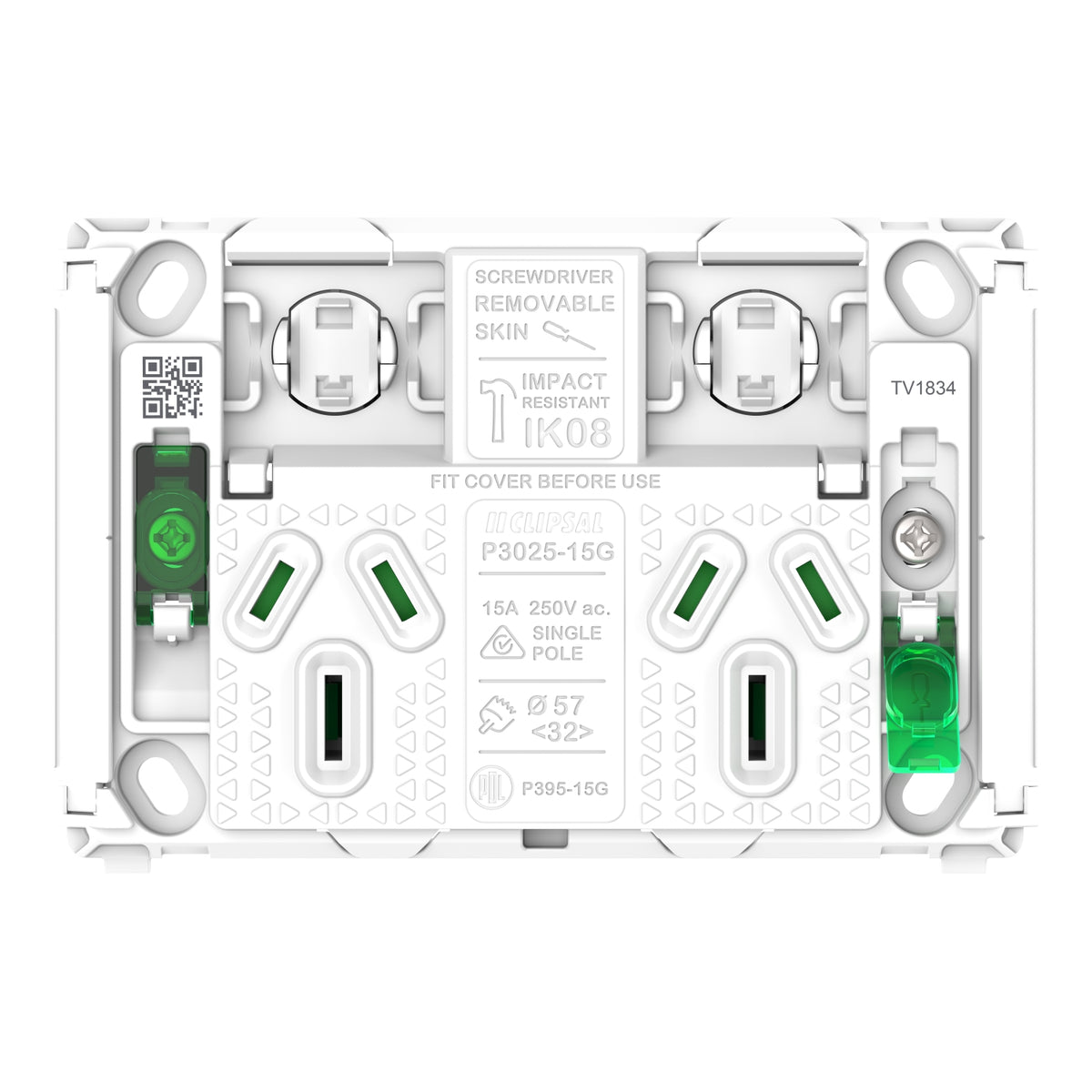 Clipsal Pro Series Twin Power Point Grid Horizontal Mount 250V 15A - P3025-15G - ARCK Electrical Wholesale Supplies