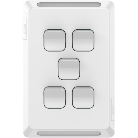 Clipsal Pro Series Gridplate and Skin 5 Gang Vertical/Horizontal Mount Extra Vivid White - P3045VH-XW - ARCK Electrical Wholesale Supplies