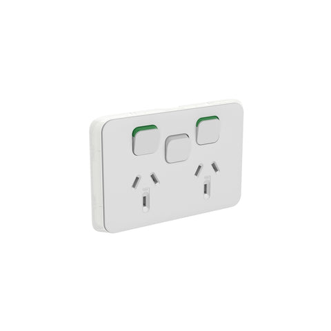 Clipsal Iconic Double Power Point Skin with 1 extra switch Horizontal Cool Grey - 3025XC-CY - ARCK Electrical Wholesale Supplies