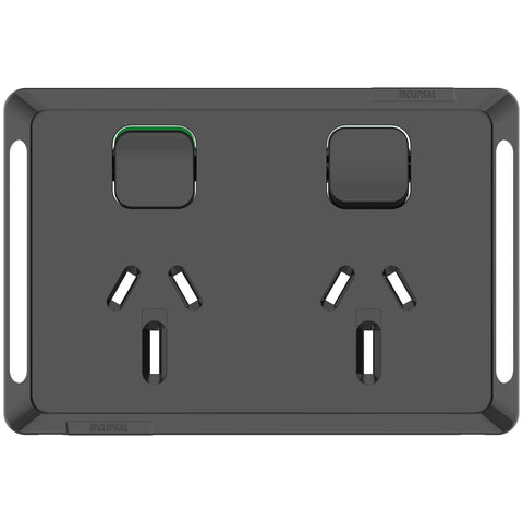 Clipsal Pro Series Twin Power Point Skin Horizontal Mount 250V 15A Black - P3025-15C-BK - ARCK Electrical Wholesale Supplies