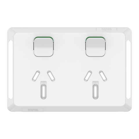 Clipsal Pro Series Twin Power Point Skin Horizontal Mount 250V 15A Extra Vivid White - P3025-15C-XW - ARCK Electrical Wholesale Supplies