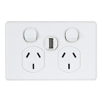 Clipsal Double Powerpoint With 1.2A USB White (Classic Series) - C2025USBC-WE