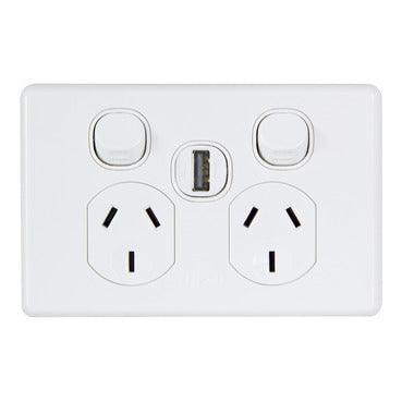 Clipsal Double Powerpoint With 1.2A USB White (Classic Series) - C2025USBC-WE