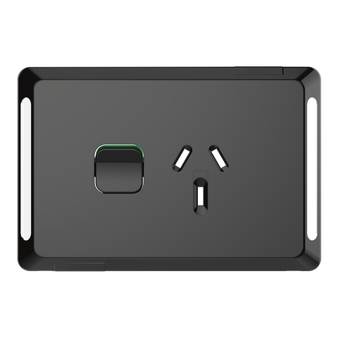 Clipsal Pro Series Single Power Point Skin Horizontal Mount 250V 10A Black - P3015C-BK - ARCK Electrical Wholesale Supplies