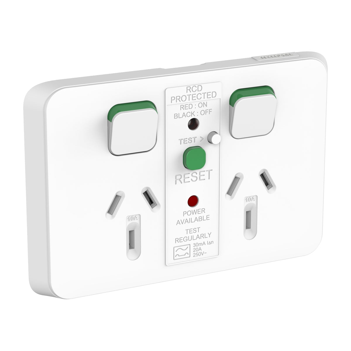 Clipsal Iconic Double Power Point Skin RCD Protected Clip-On Vivid White - 3025RCD30C-VW - ARCK Electrical Wholesale Supplies