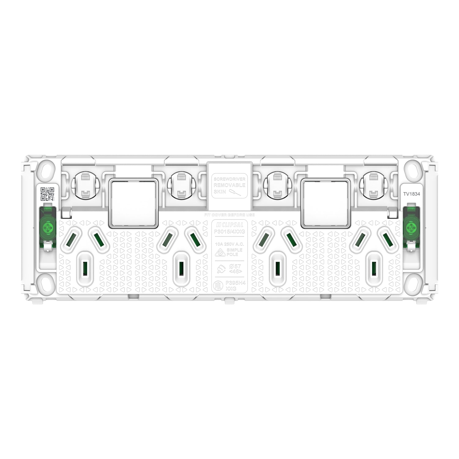 Clipsal Pro Series Quad Power Point Grid Horizontal Mount 250V 10A - P3015-4G - ARCK Electrical Wholesale Supplies