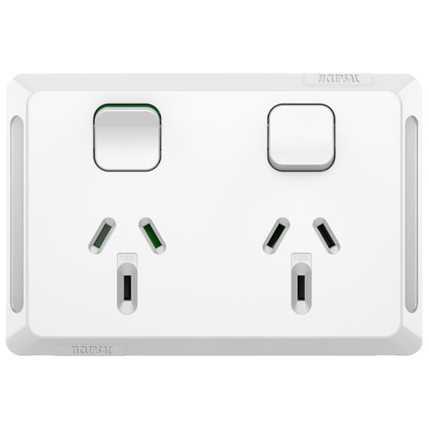 Clipsal Pro Series Twin Power Point Double Pole Horizontal Mount 250V Extra Vivid White - P3025D-XW - ARCK Electrical Wholesale Supplies