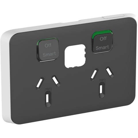 Clipsal Wiser Skin Connected Socket Wiser Horizontal Twin Anthracite - 3025CSC-AN - ARCK Electrical Wholesale Supplies