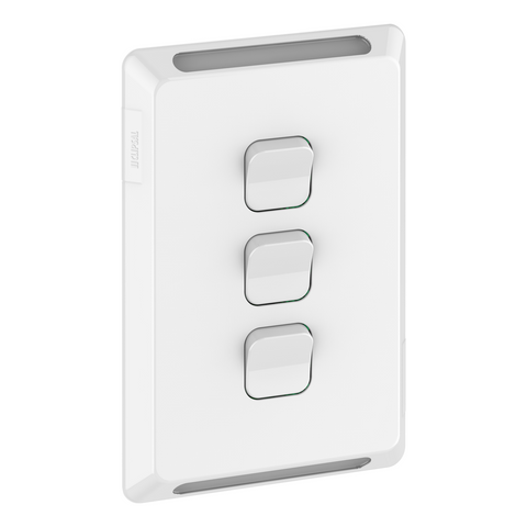Clipsal Pro Series Flush Switch Vertical Mount 3 Gang 1-Way/2-Way Extra Vivid White - P3043VA-XW - ARCK Electrical Wholesale Supplies