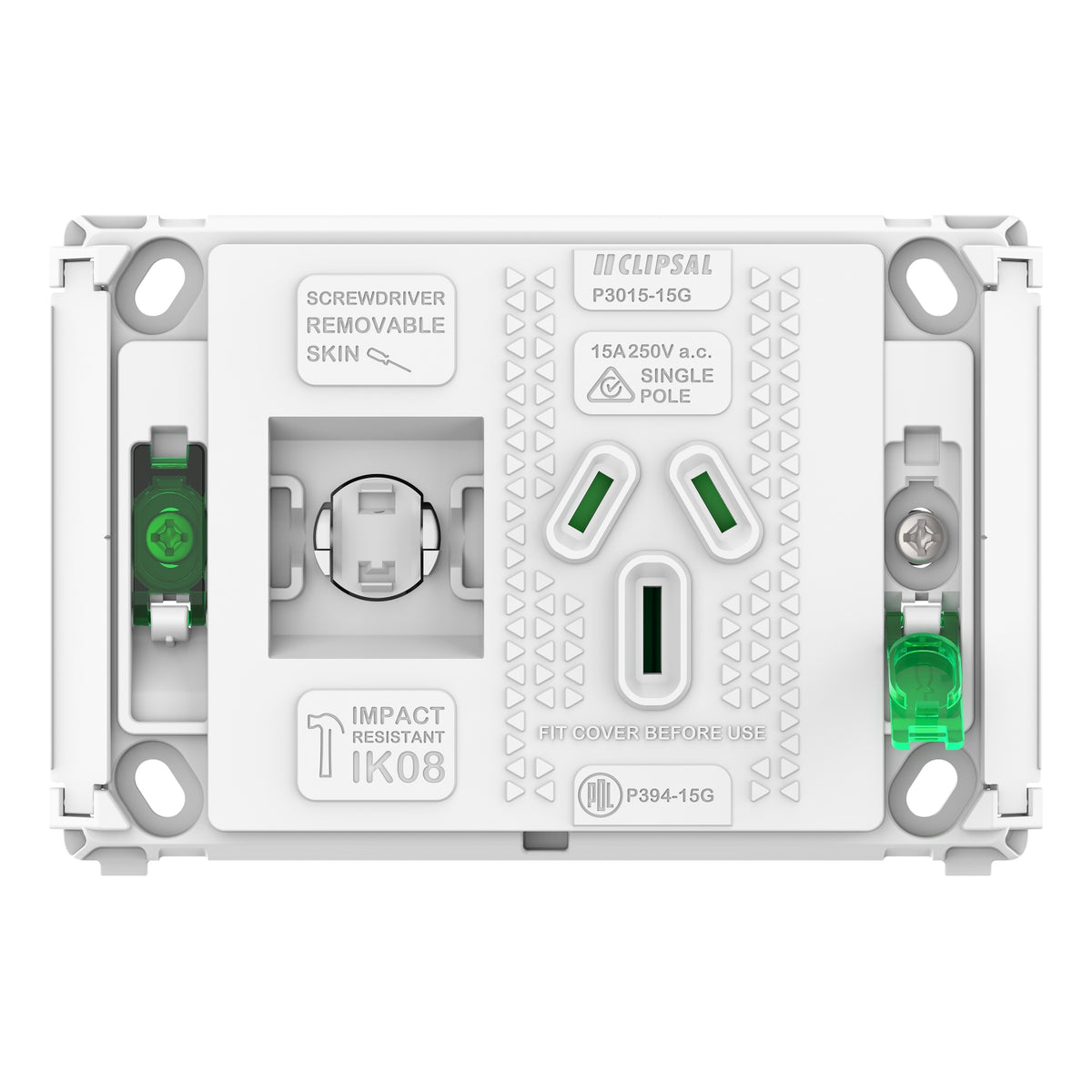 Clipsal Pro Series Single Power Point Grid Horizontal Mount 250V 15A - P3015-15G - ARCK Electrical Wholesale Supplies