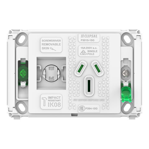 Clipsal Pro Series Single Power Point Grid Horizontal Mount 250V 15A - P3015-15G - ARCK Electrical Wholesale Supplies