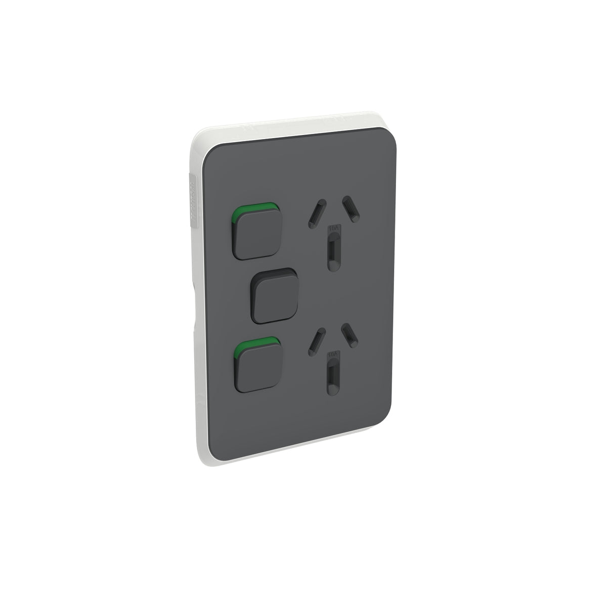 Clipsal Iconic Double Power Point Skin with Extra Switch Vertical Mount Anthracite - 3025VXC-AN - ARCK Electrical Wholesale Supplies
