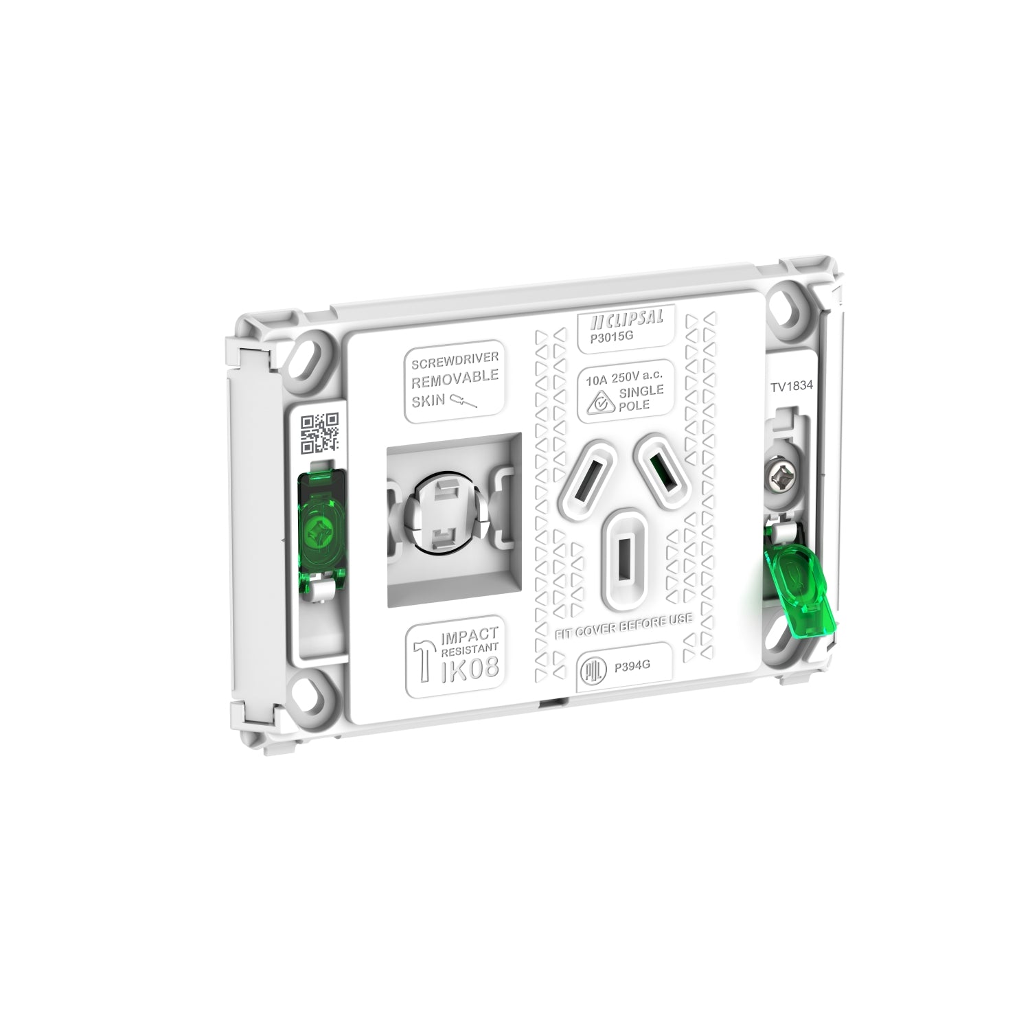 Clipsal Pro Series Single Power Point Grid Horizontal Mount 250V 10A - P3015G - ARCK Electrical Wholesale Supplies