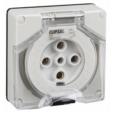 Clipsal 56 Series Round 5 Pin 32A Wall Socket Less Enclosure Grey - 56SO532LE-GY