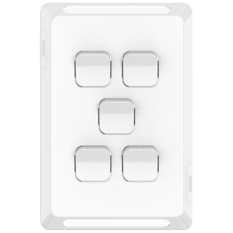Clipsal Pro Series Switch Plate Skin 5 Gang Horizontal/Vertical Mount Extra Vivid White - P3045C-XW - ARCK Electrical Wholesale Supplies