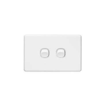 Clipsal Classic C2000 Series Flush Switch 2 Gang, 250VAC, 10A, Standard, Horizontal - C2032HA-WE