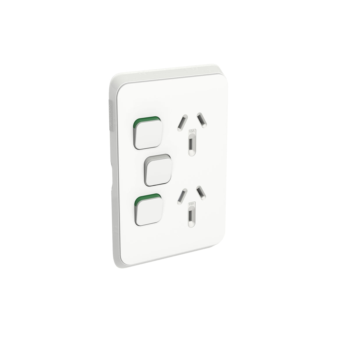 Clipsal Iconic Double Power Point Skin with Extra Switch Vertical Mount Vivid White - 3025VXC-VW - ARCK Electrical Wholesale Supplies