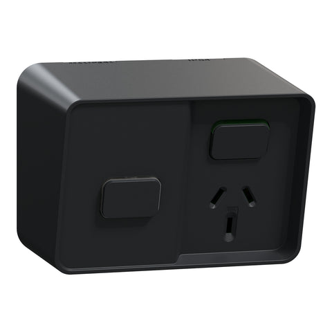 Clipsal Iconic Outdoor Single Switched Socket Outlet with timer Clipsal Black - O3015T-BK - ARCK Electrical Wholesale Supplies