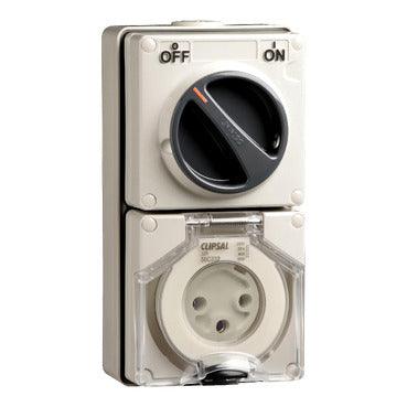 Clipsal 56 Series Round 3 Pin 32A Switched Socket Grey - 56C332-GY