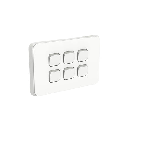 Clipsal Iconic Flush Switch Horizontal Mount 6 Gang 1-Way/2-Way Vivid White - 3046HA-VW - ARCK Electrical Wholesale Supplies