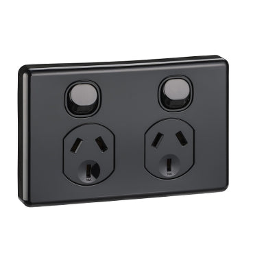 Clipsal Classic 10Amp Double Power Point Black - C2025-BK - ARCK Electrical Wholesale Supplies