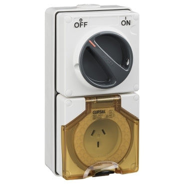 CClipsal 10 Amp 56 SERIES 3 Flat Pins IP66 Industrial Switched Outlet Resistant White - 56 - ARCK Electrical Wholesale Supplies