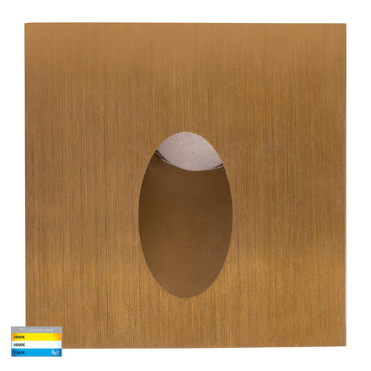 Reces Brass Square TRI Colour Recessed LED Step Light - HV3215T-BR-12V