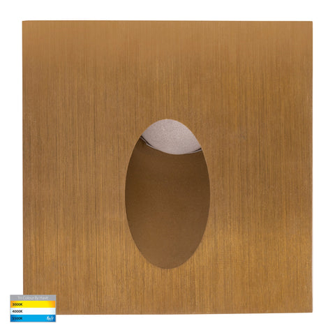 Reces Brass Square TRI Colour Recessed LED Step Light - HV3215T-BR-12V