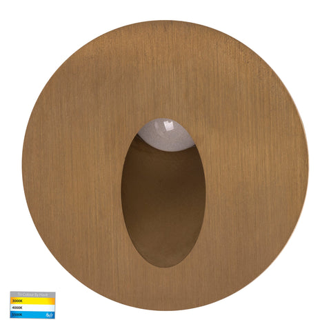 Reces Solid Brass Round TRI Colour Recessed LED Step Light - HV3205T-BR-12V
