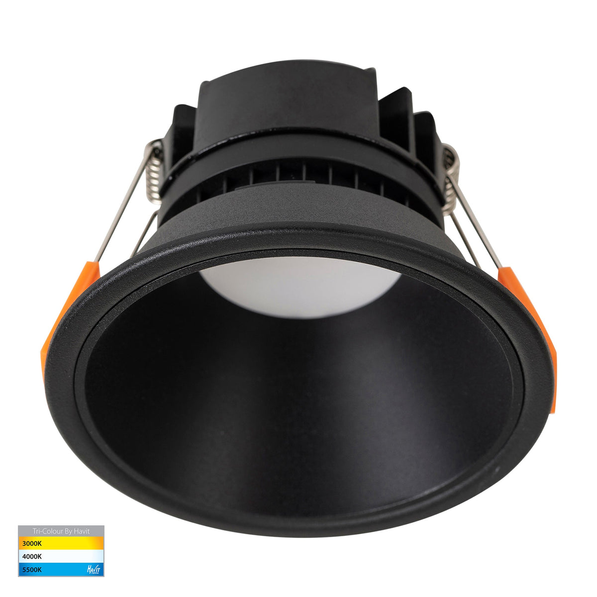 Gleam Black with Black Insert Tri Colour Fixed Deep LED Downlight - HV5528T-BB