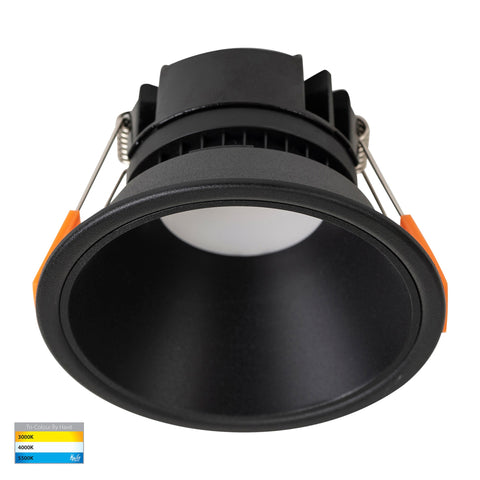 Gleam Black with Black Insert Tri Colour Fixed Deep LED Downlight - HV5528T-BB