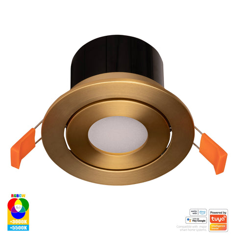Prime Brass Coloured Tilt RGBCW WIFI LED Downlight - HV5512RGBCW-BR