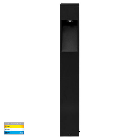 Fedor Square Aluminium Black Tri Colour LED Bollard Light - HV1631T-BLK-240V-SQ
