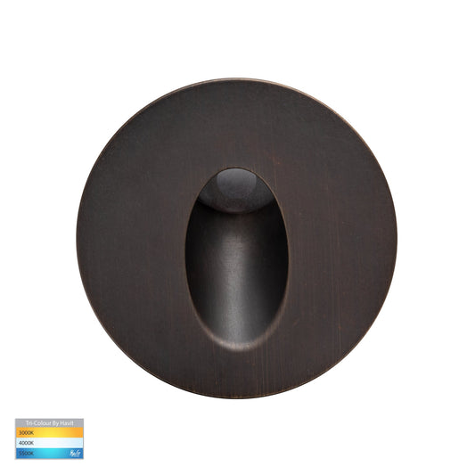 Mini Reces Antique Brass Round TRI Colour Recessed LED Step Light - HV3206T-AB-12V