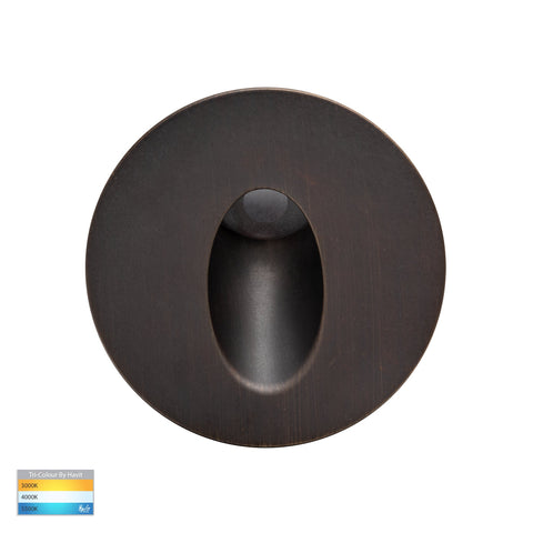 Mini Reces Antique Brass Round TRI Colour Recessed LED Step Light - HV3206T-AB-12V
