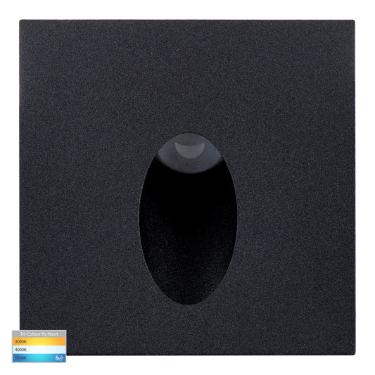 Reces Black Square TRI Colour Recessed LED Step Light - HV3215T-BLK-12V
