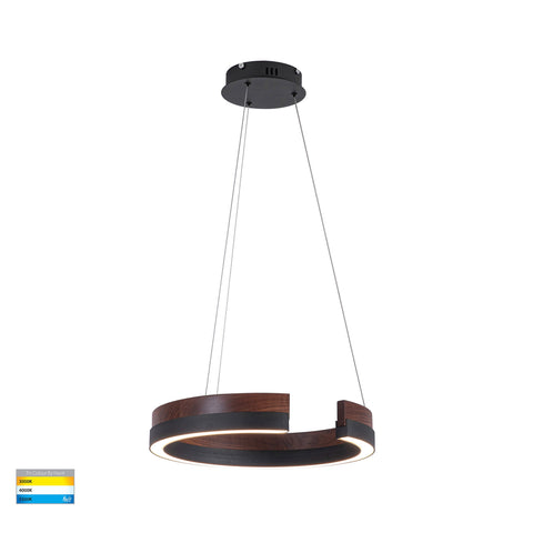 Orah Walnut Timber with Black Aluminium 600mm Round Pendant - HV6092T