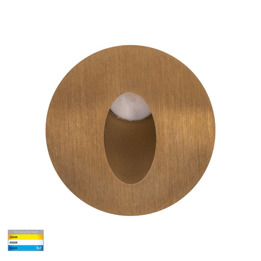 Mini Reces Brass Round TRI Colour Recessed LED Step Light - HV3206T-BR-12V
