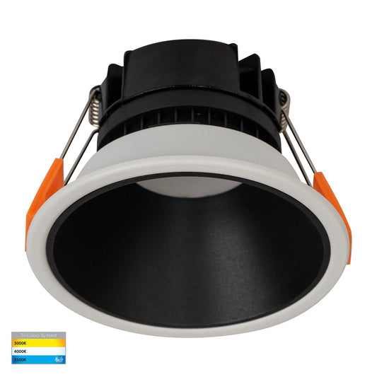 Gleam White with Black Insert Tri Colour Fixed Deep LED Downlight - HV5528T-WB
