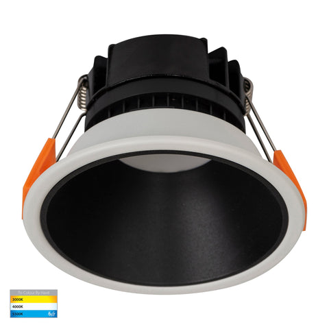 Gleam White with Black Insert Tri Colour Fixed Deep LED Downlight - HV5528T-WB