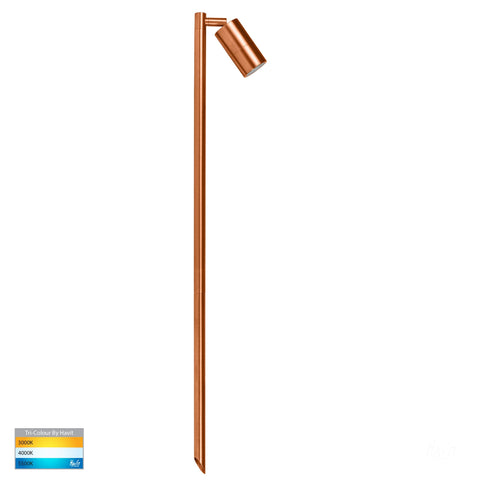 Tivah Solid Copper TRI Colour Single Adjustable LED Bollard Spike Light - HV1403T-CP