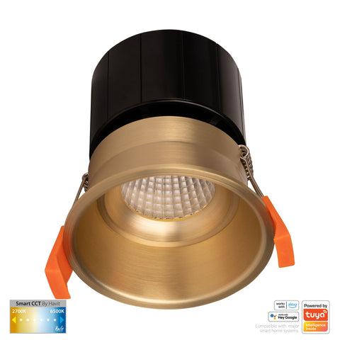 Prime Brass Coloured Fixed Deep CCT WIFI LED Downlight - HV5513CCT-BR