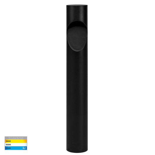 Fedor Round Aluminium Black Tri Colour LED Bollard Light - HV1631T-BLK-24V-RND