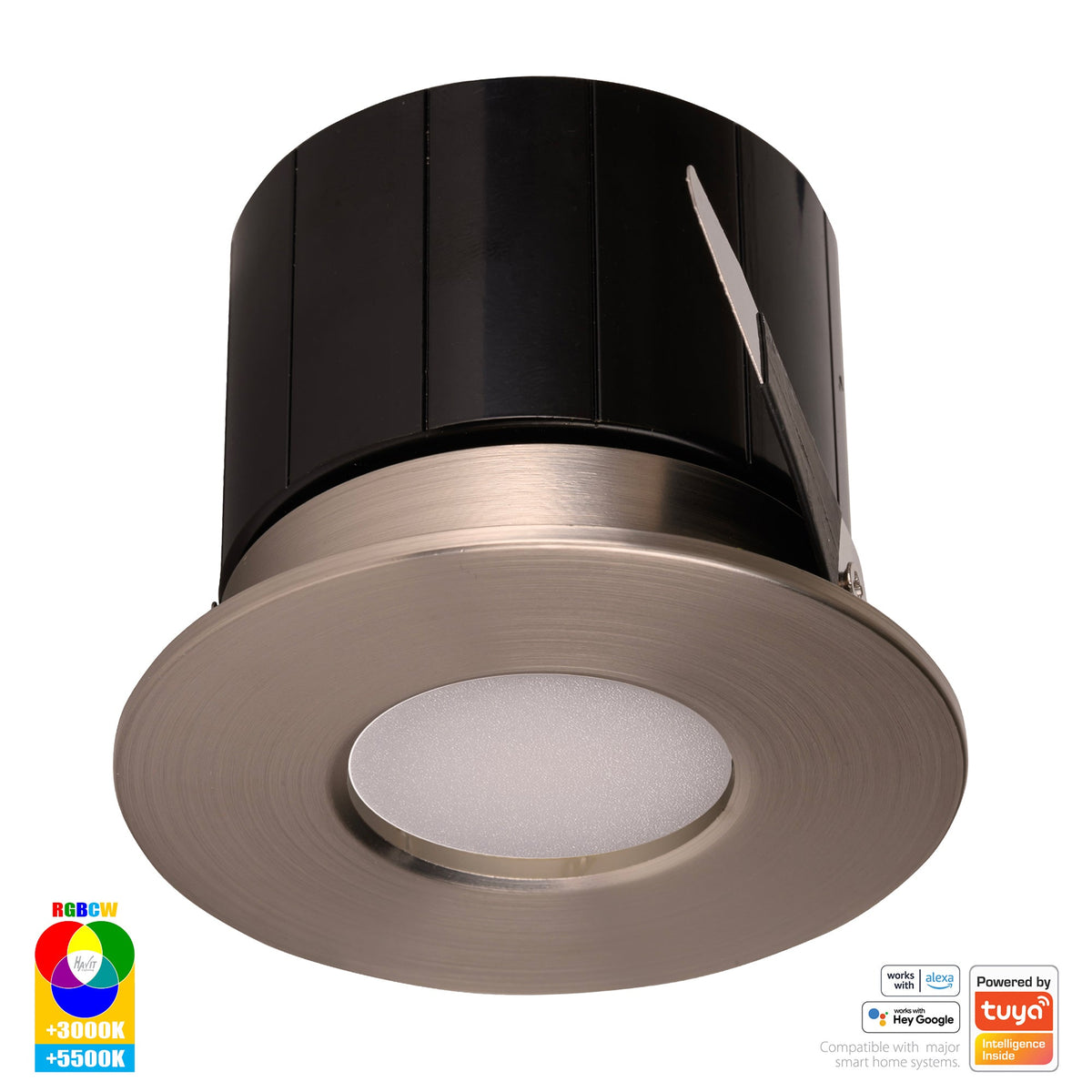 HV5511RGBCW-NK- Prime Nickel Coloured Fixed RGBCW WIFI LED Downlight - HV5511RGBCW-NK