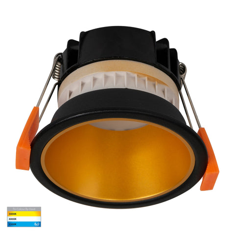 Gleam Black with Gold Insert Tri Colour Fixed Deep LED Downlight - HV5529T-BG